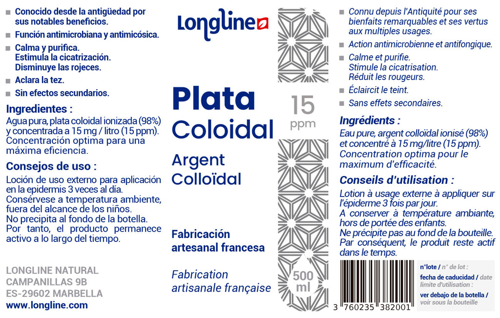 Etiqueta de Plata Coloidal 15 PPM