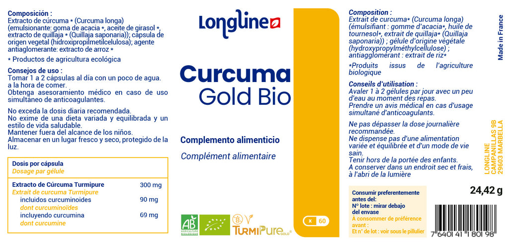 Etiqueta de  suplemento de curcuma 