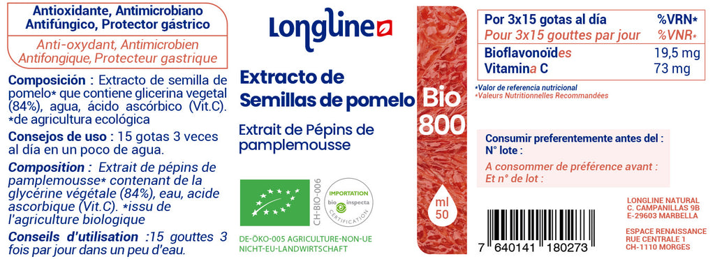 Etiqueta de Extracto de semillas de pomelo bio